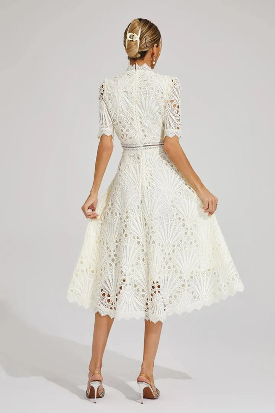 Women's Elegant Lace High Neck Midi Dress