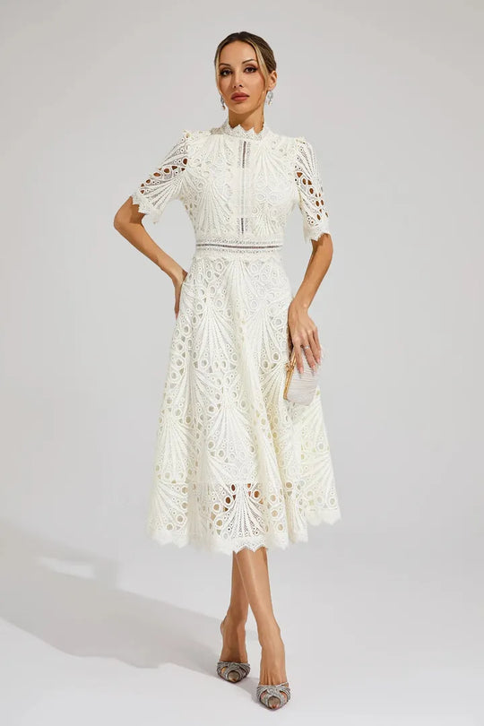 Women's Elegant Lace High Neck Midi Dress
