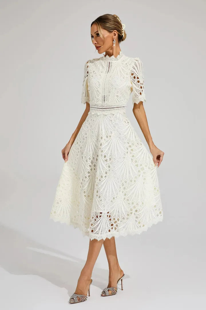 Women's Elegant Lace High Neck Midi Dress
