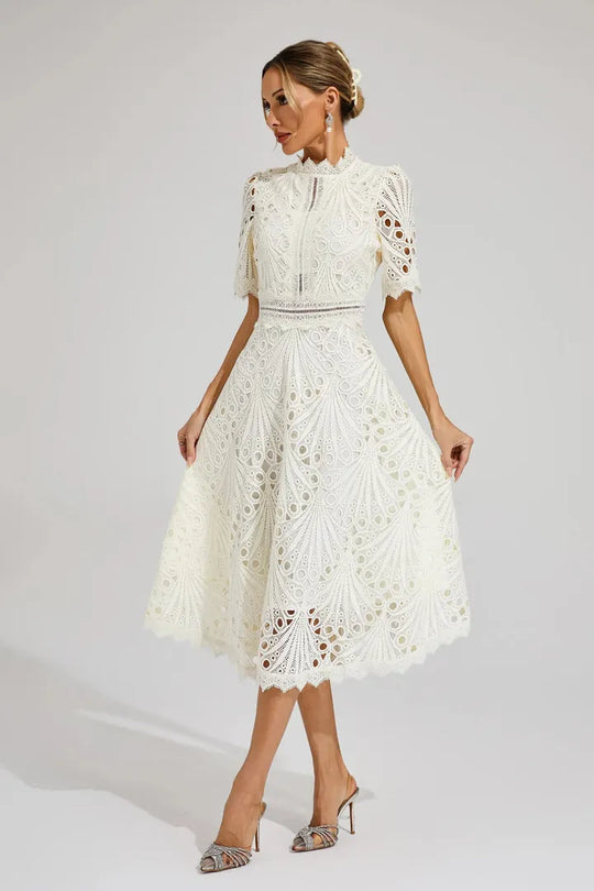 Women's Elegant Lace High Neck Midi Dress