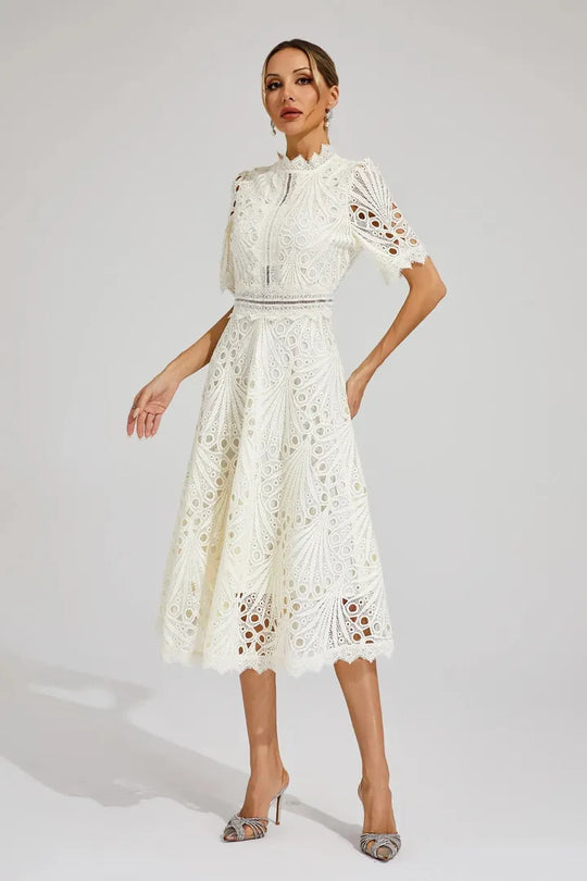 Women's Elegant Lace High Neck Midi Dress