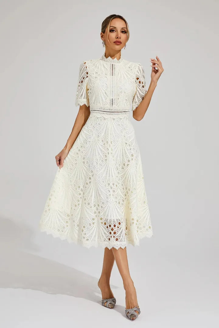 Women's Elegant Lace High Neck Midi Dress