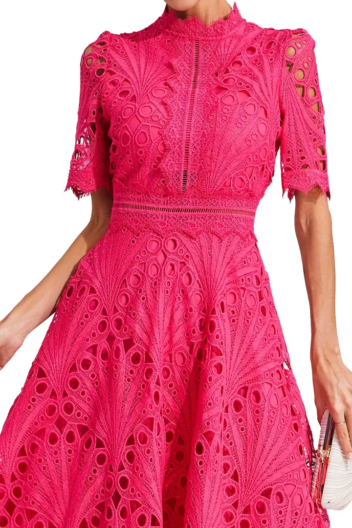Women's Elegant Lace High Neck Midi Dress