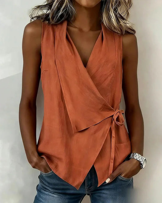 Women's Sleeveless Wrap-Front Tie Blouse