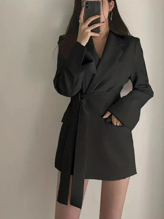 Damen Gürteldesign Wickel Blazer Kleid