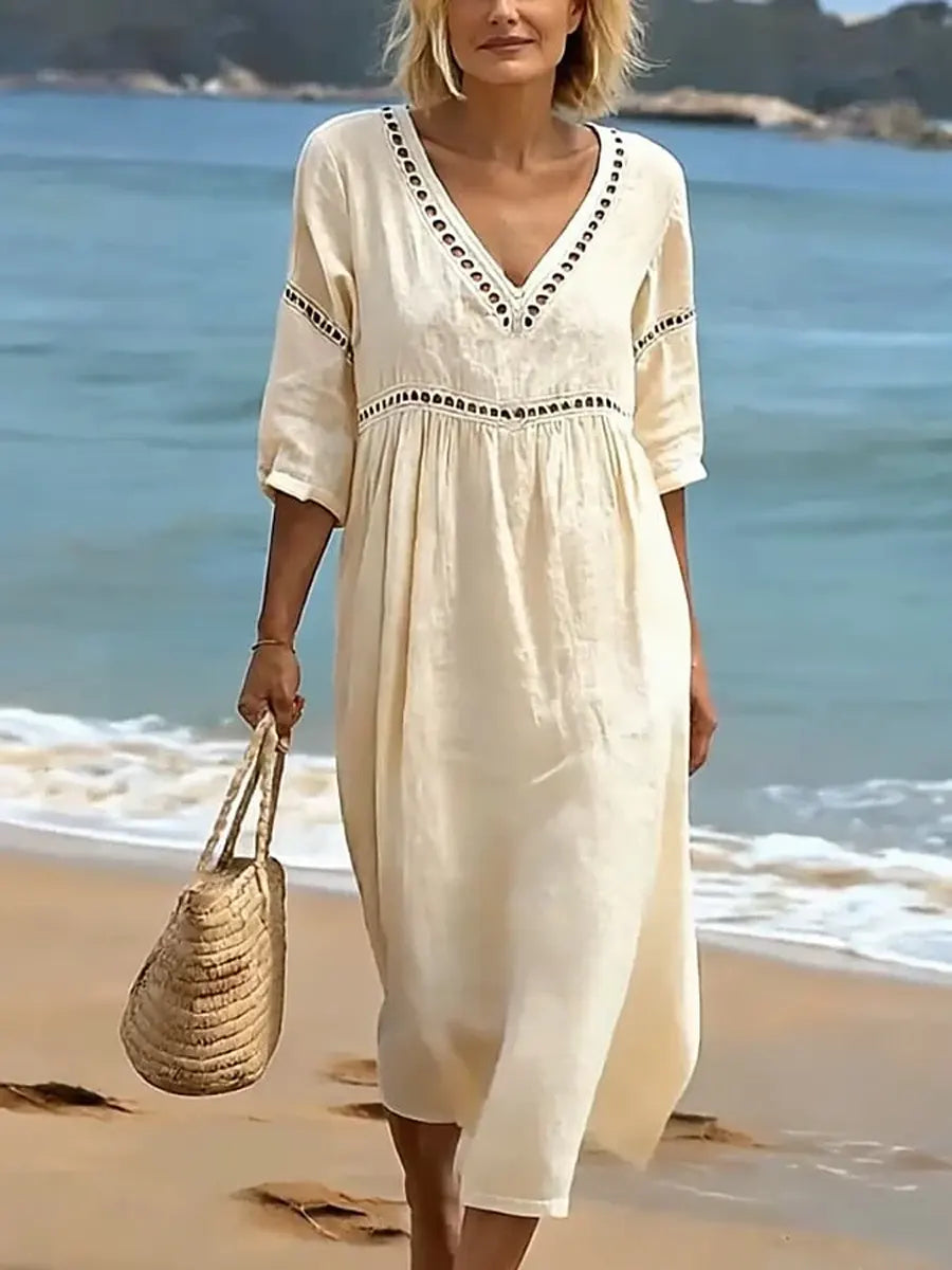 Women's Bohemian Lace Trim Midi Dress