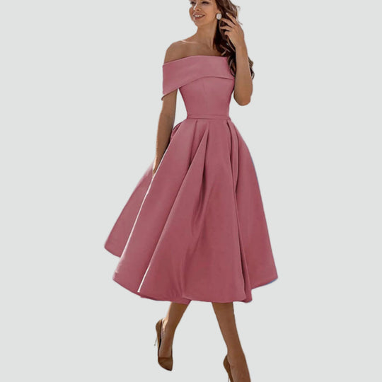 Women's Regal Off-Shoulder Occasion Midi Dress