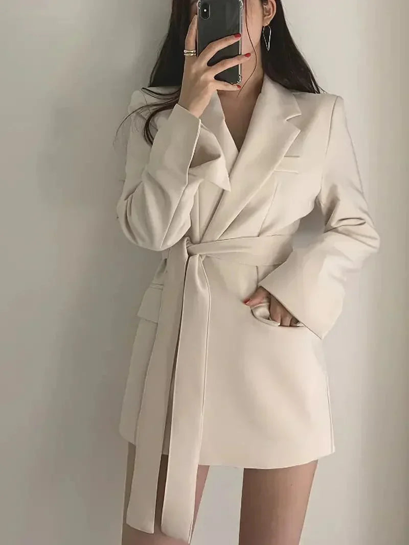 Damen Gürteldesign Wickel Blazer Kleid