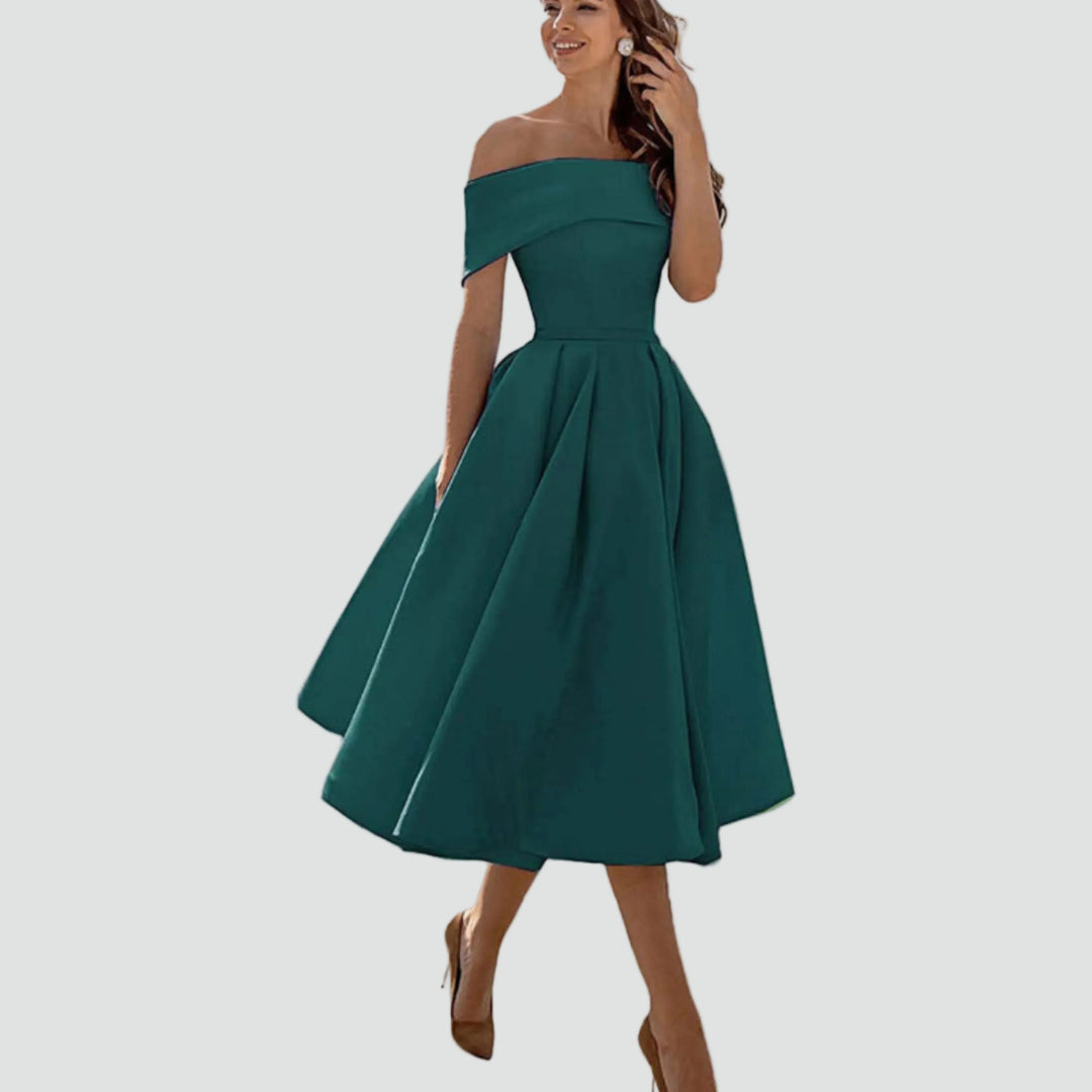 Women's Regal Off-Shoulder Occasion Midi Dress