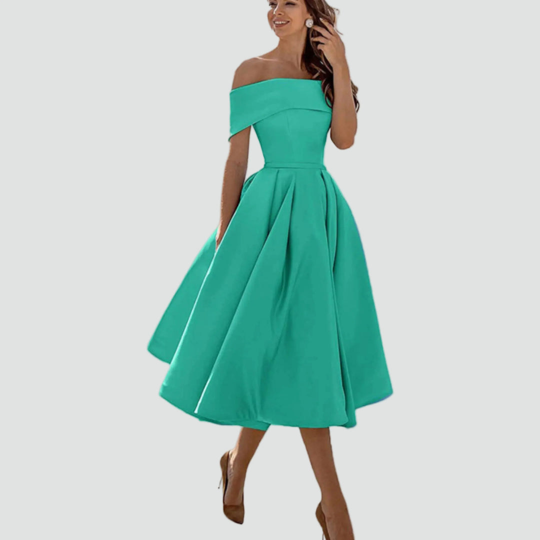 Women's Regal Off-Shoulder Occasion Midi Dress