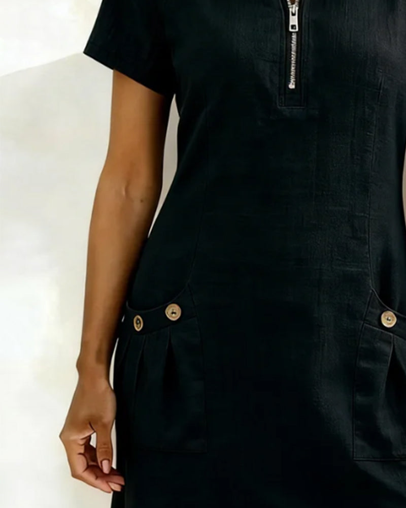 Damen Freizeitkleid mit Reißverschluss und Taschen