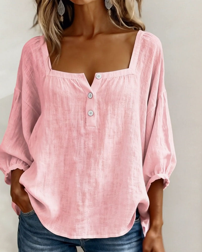 Women's Relaxed Square-Neck Button Detail Blouse