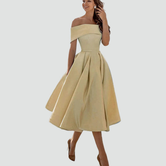 Women's Regal Off-Shoulder Occasion Midi Dress