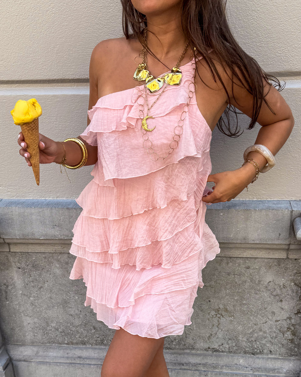 Women's Tiered Ruffle Halter Mini Dress