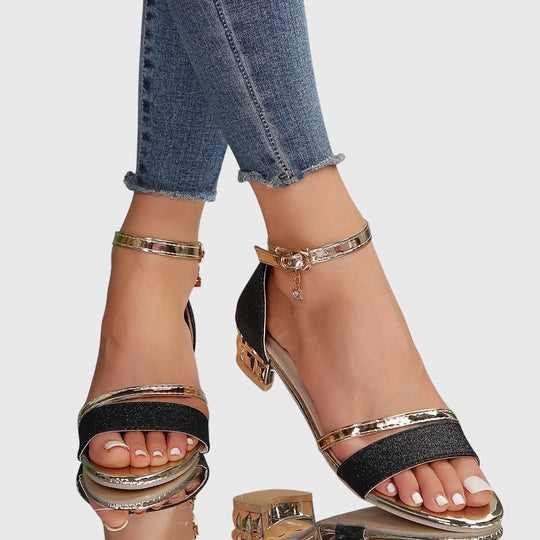 Women's Glitter Strap Block Heel Evening Sandals