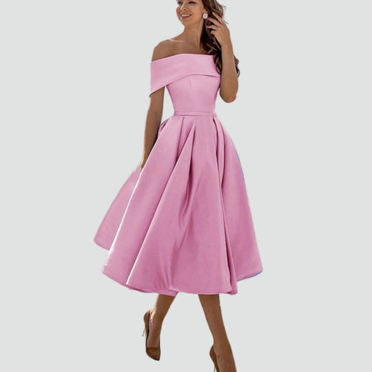 Women's Regal Off-Shoulder Occasion Midi Dress