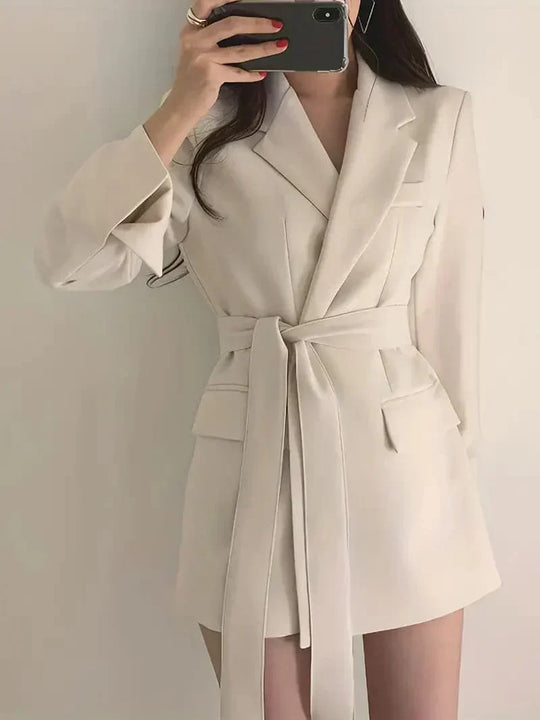 Damen Gürteldesign Wickel Blazer Kleid