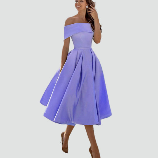 Women's Regal Off-Shoulder Occasion Midi Dress