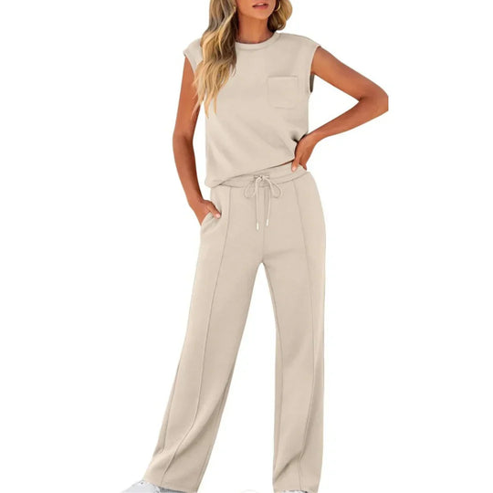 Women's Casual Sleeveless Top & Wide Leg Lounge Pants Set
