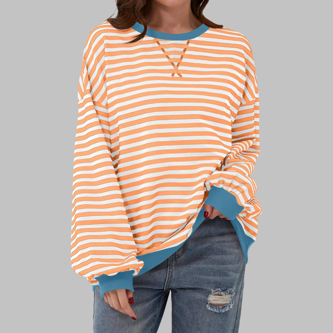 Women's Oversized Striped Crew Neck Sweatshirt