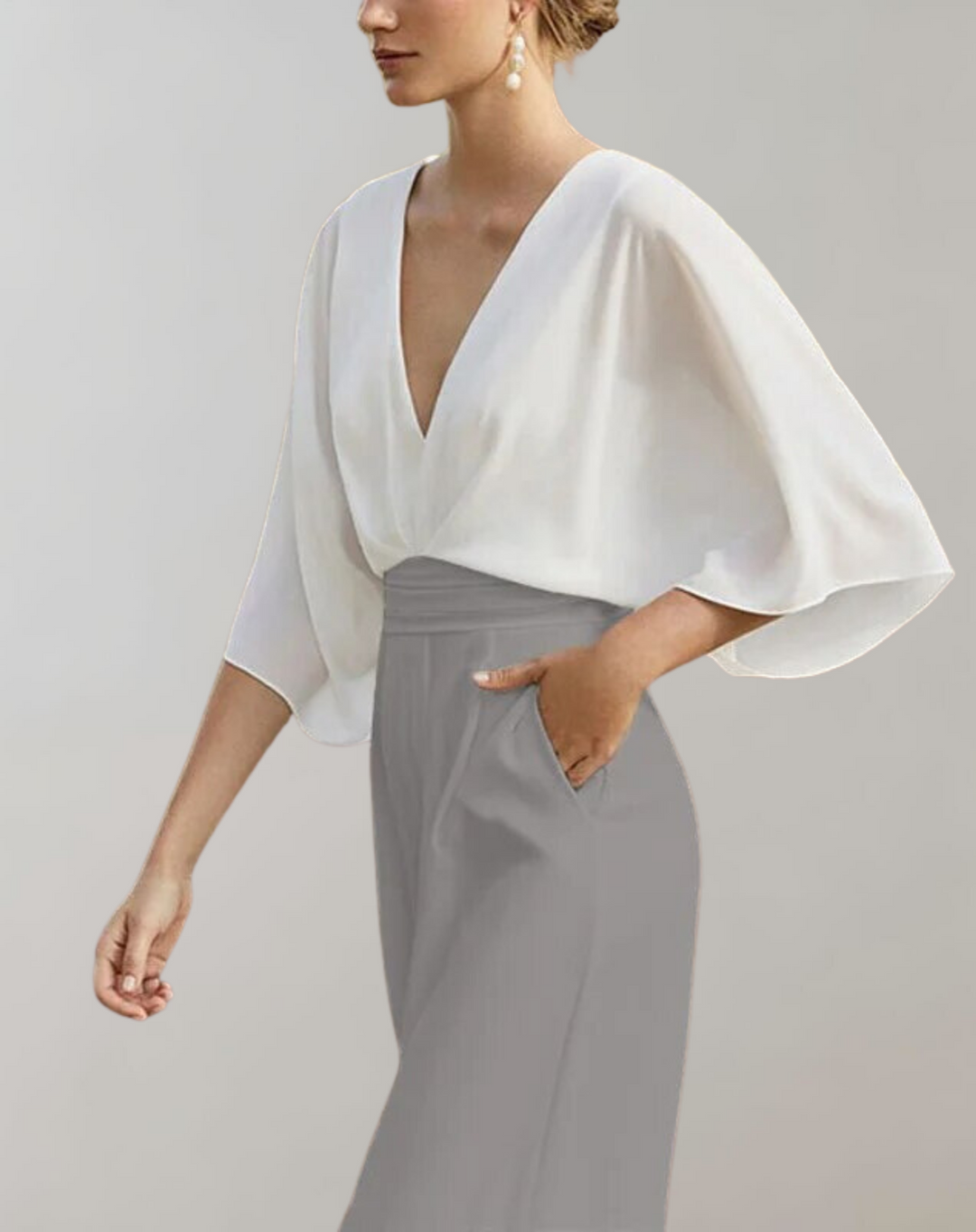 Women's Elegant V-Neck Wide Leg Cape Sleeve Jumpsuit
