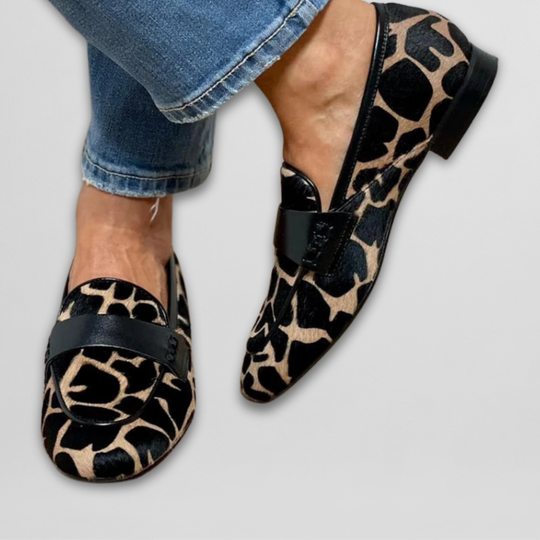 Damen Loafers mit Leopardenmuster und Schnalle