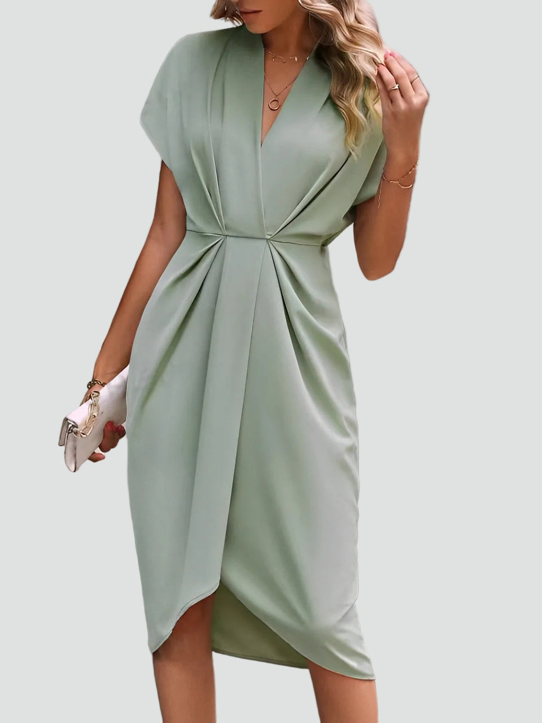 Women's Draped Waist Surplice Midi Dress