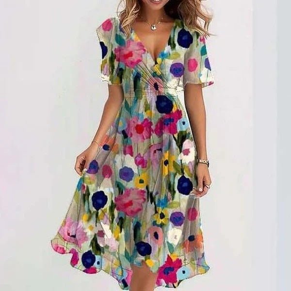 Women's Floral V-Neck Flutter Sleeve Midi Dress