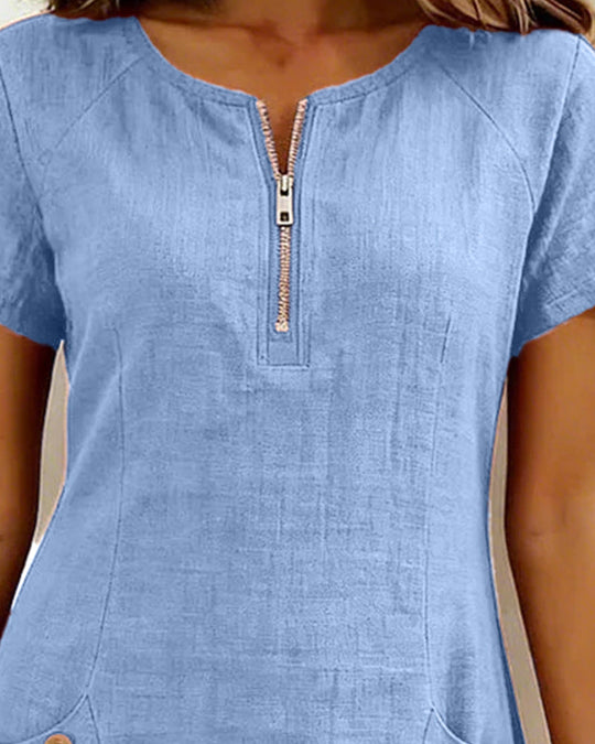 Damen Freizeitkleid mit Reißverschluss und Taschen