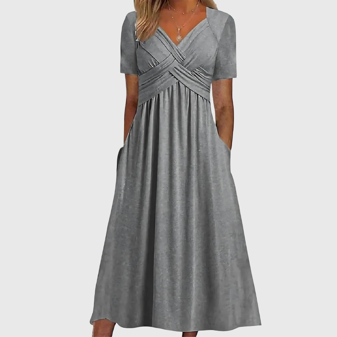 Maxikleid für Damen mit Empire-Taille, V-Ausschnitt und Taschen