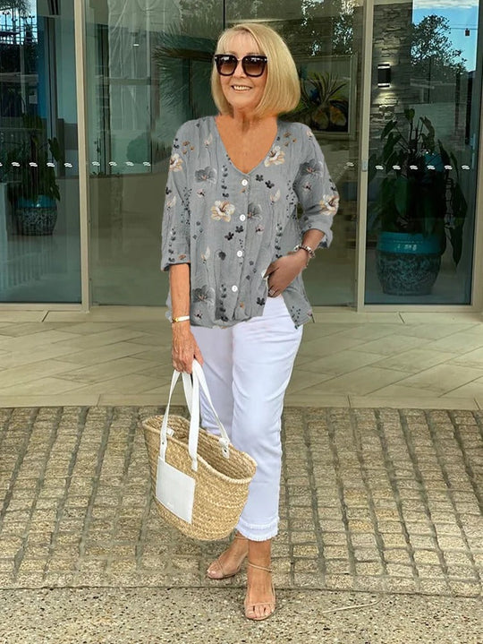 Women's Floral Print Button-Up Casual Blouse