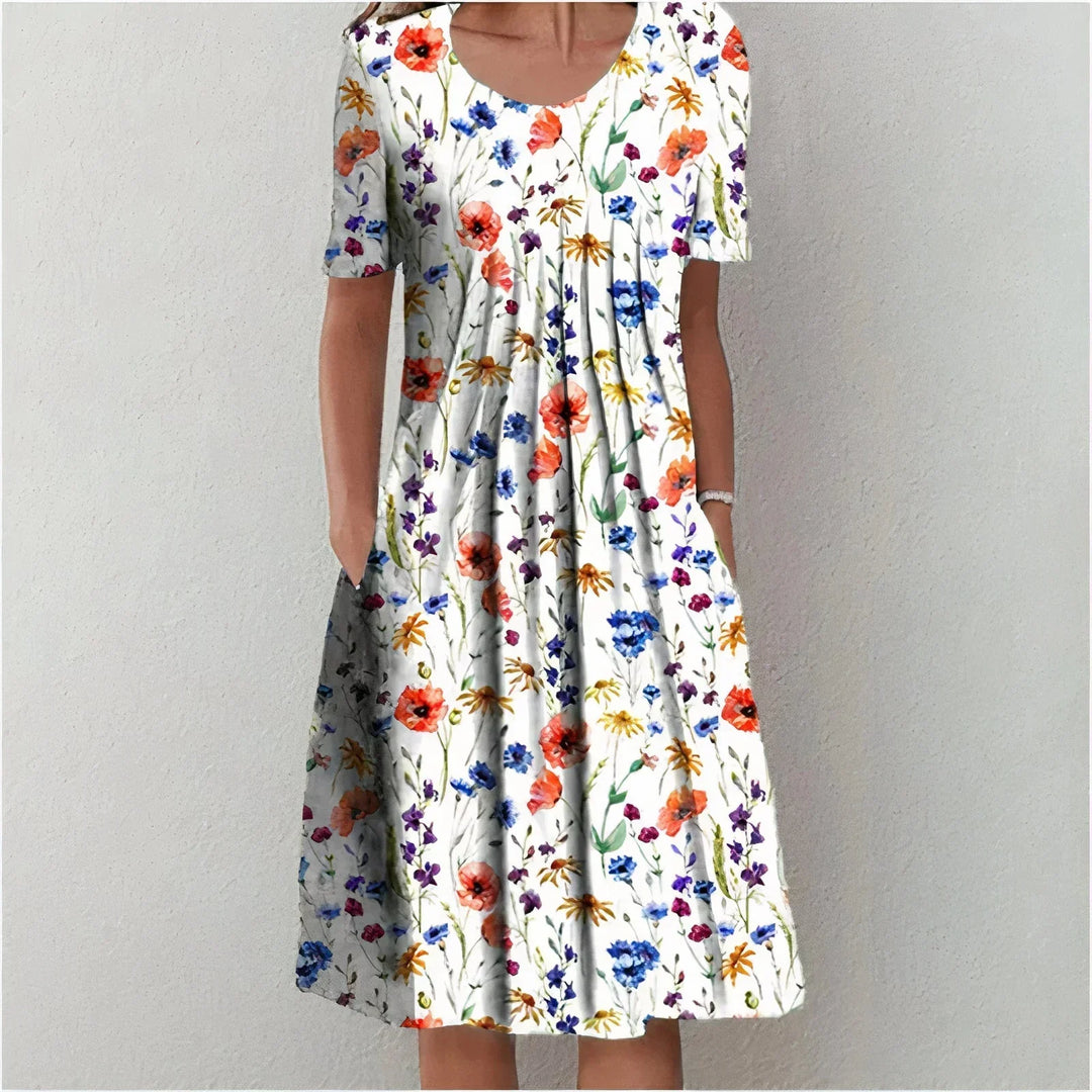 Women's Printed Short Sleeve Pocket Midi Dress