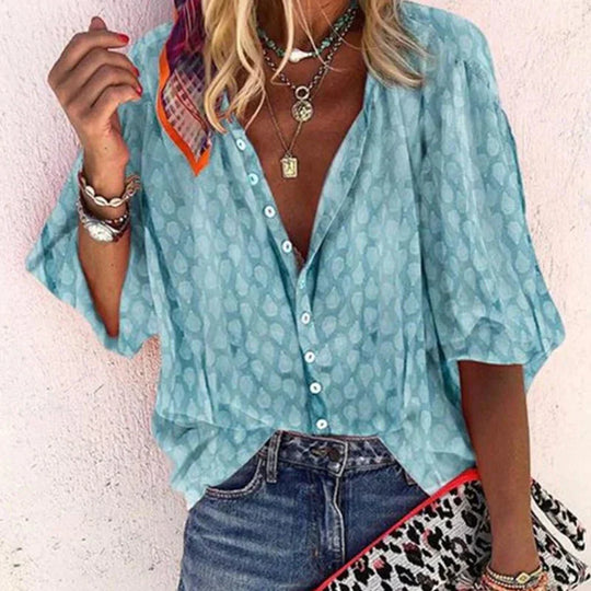 Women's Boho Printed Button-Up Blouse