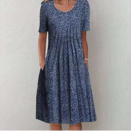 Women's Printed Short Sleeve Pocket Midi Dress
