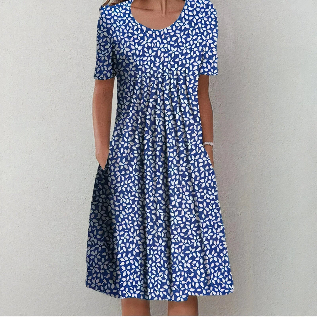 Women's Printed Short Sleeve Pocket Midi Dress
