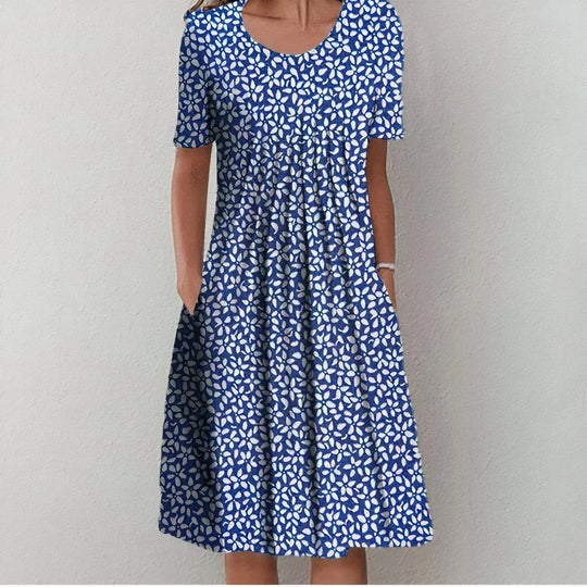 Women's Printed Short Sleeve Pocket Midi Dress