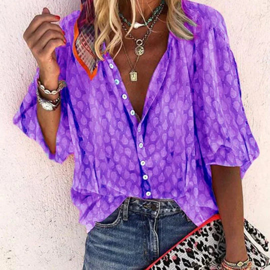 Women's Boho Printed Button-Up Blouse