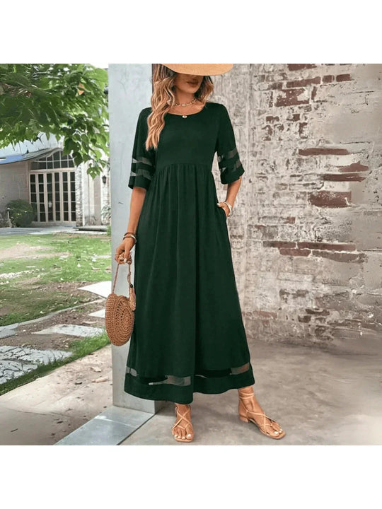 Women's Elegant Mesh Panel Maxi Dress with Tiered Sleeves