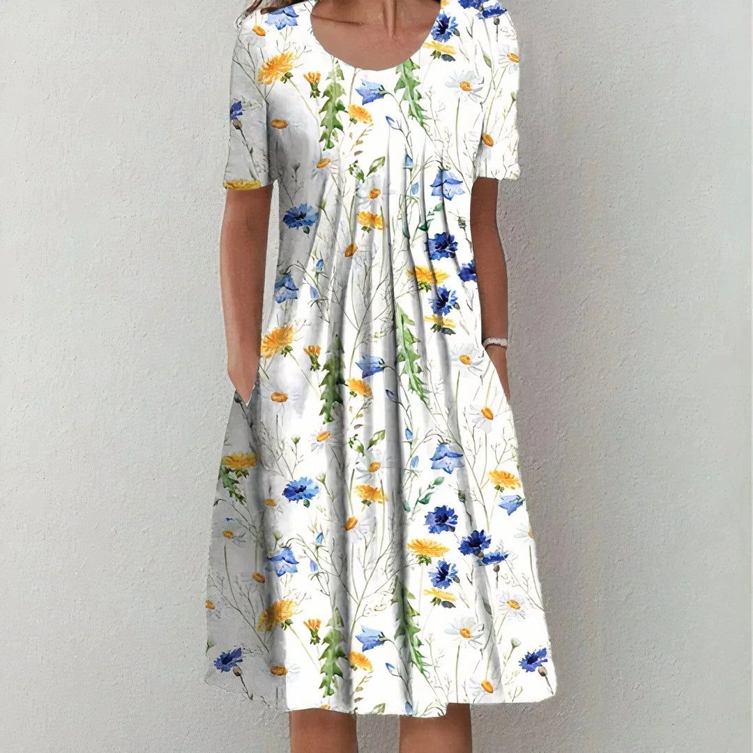 Women's Printed Short Sleeve Pocket Midi Dress