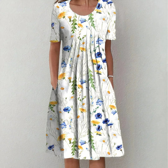 Women's Printed Short Sleeve Pocket Midi Dress