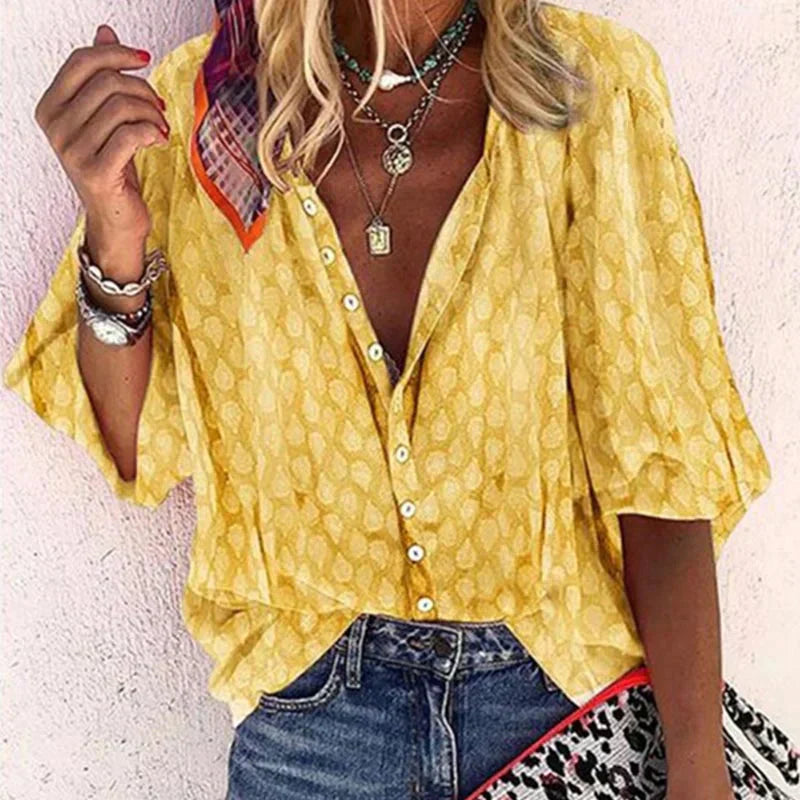Women's Boho Printed Button-Up Blouse