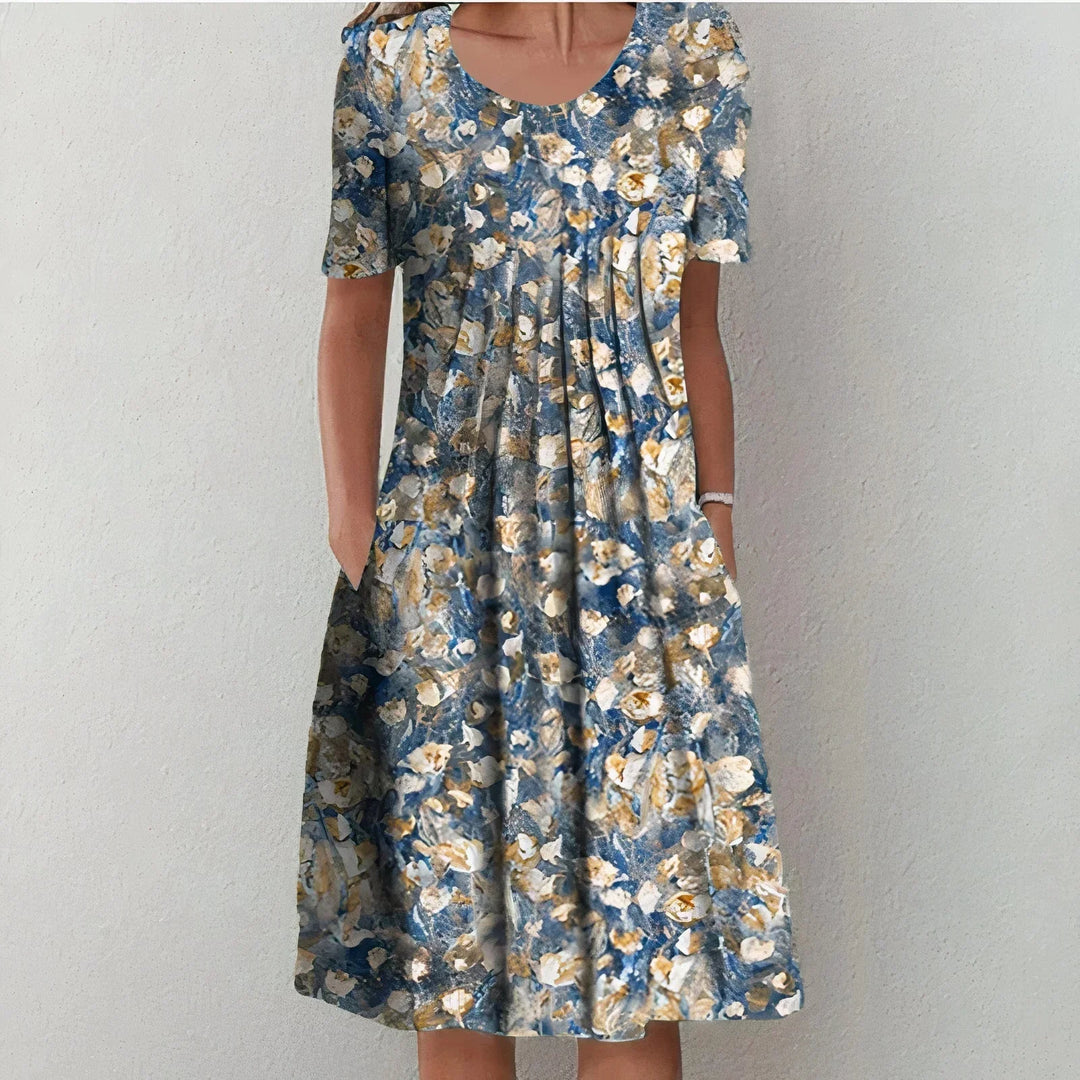 Women's Printed Short Sleeve Pocket Midi Dress