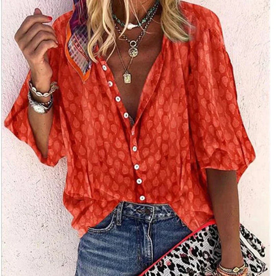 Women's Boho Printed Button-Up Blouse