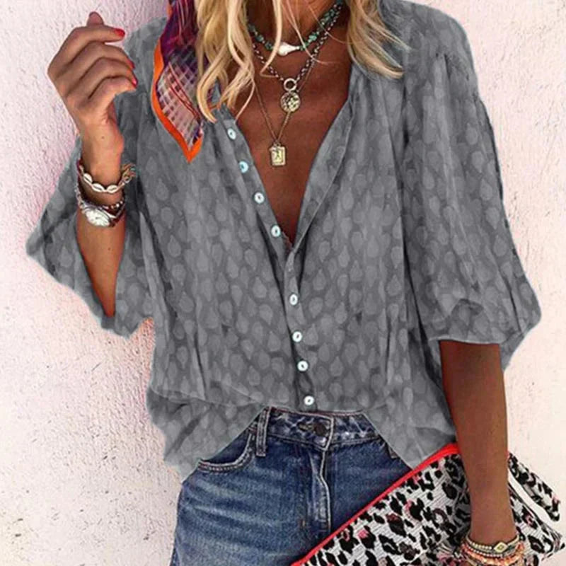 Women's Boho Printed Button-Up Blouse
