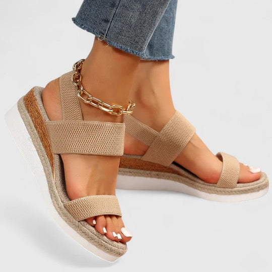 Damen Sandalen mit elastischem Riemen und Keilabsatz auf Plateau