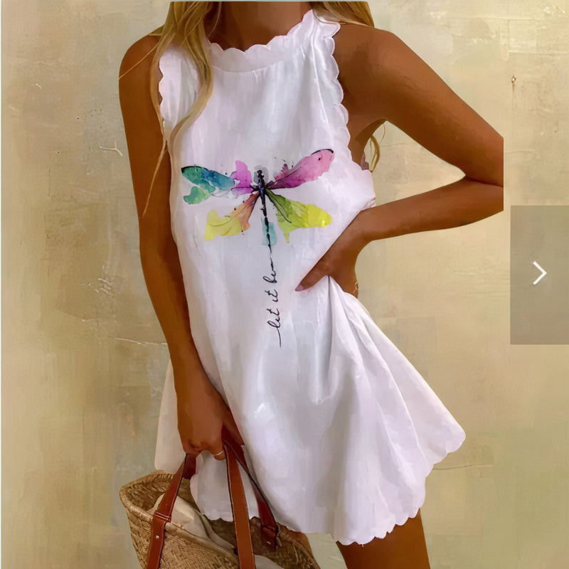 Women's Scalloped Edge Sleeveless Swing Mini Dress