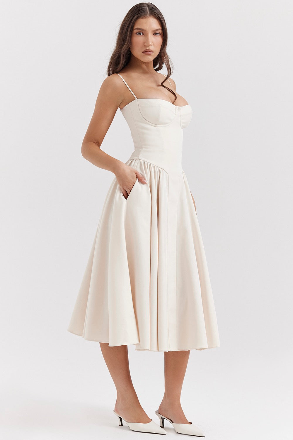 Women's Corset Bodice A-Line Midi Dress