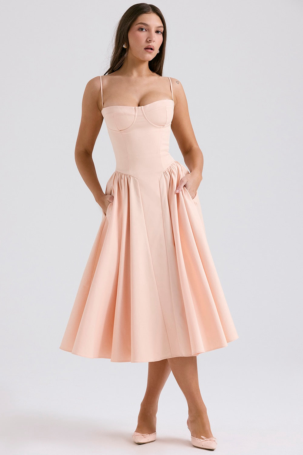 Women's Corset Bodice A-Line Midi Dress