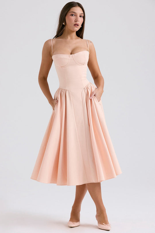Women's Corset Bodice A-Line Midi Dress