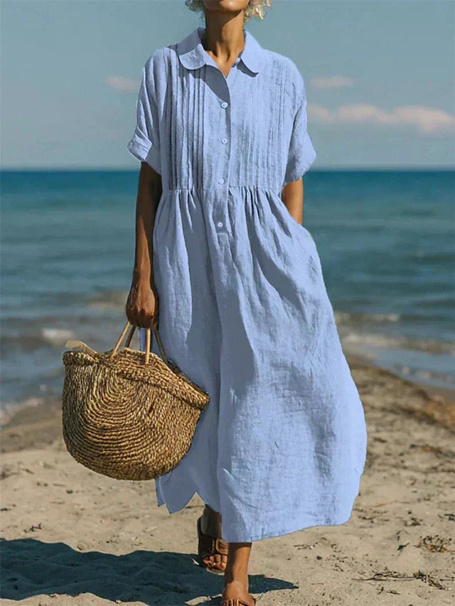 Women's Button Front Collared Maxi Shirt Dress
